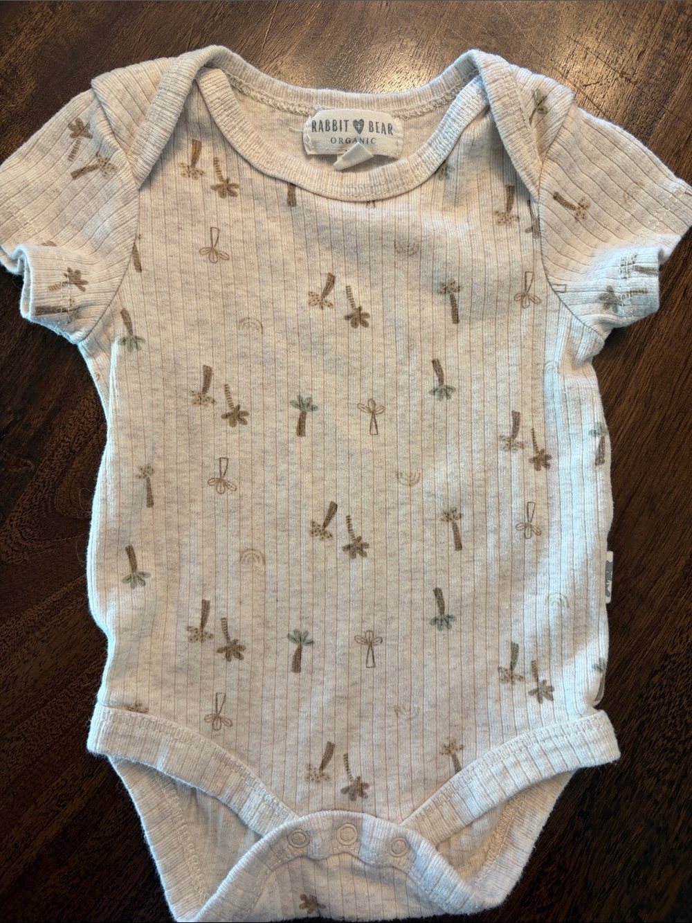 Rabbit & Bear Organic Cream Ribbed Baby Bodysuit with Palm Motif
